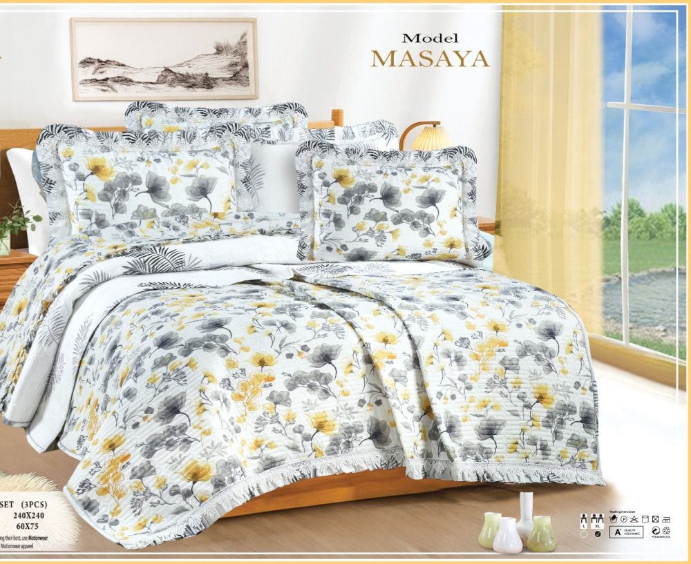 طقم كوفرتة كابتونية سرير كبير فيبر قطن عالى الجودة باركال جوبير 3 قطع كوفرتة 240*240 وجهين مع 2 كيس خدادية كابتونية وجهين